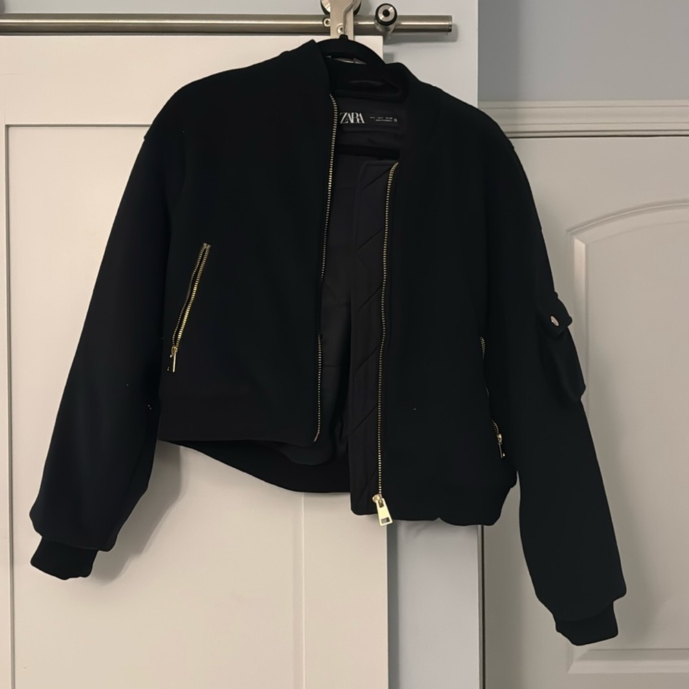 Women’s Navy Felt Cropped Bomber